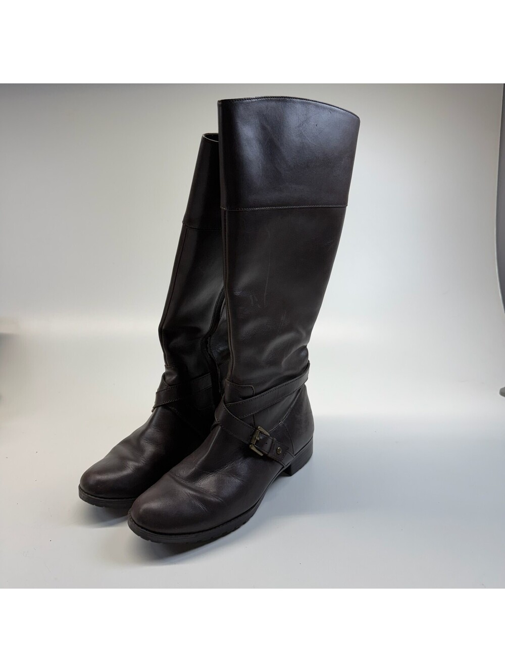 Ralph Lauren Riding Boots Womens Size 8.5 Brown Leather Knee High Buckle